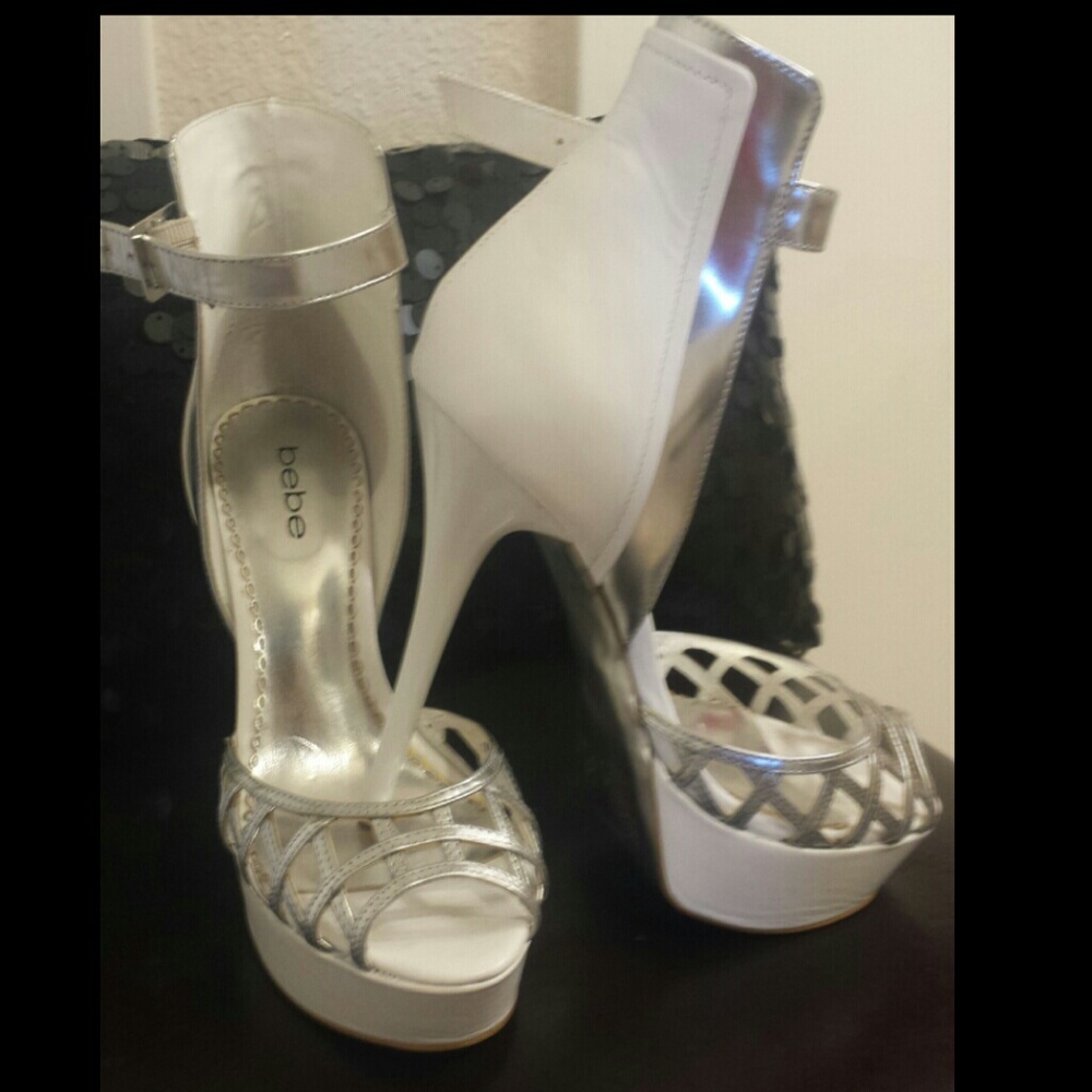 COPY - New White/silver bebe platform heels